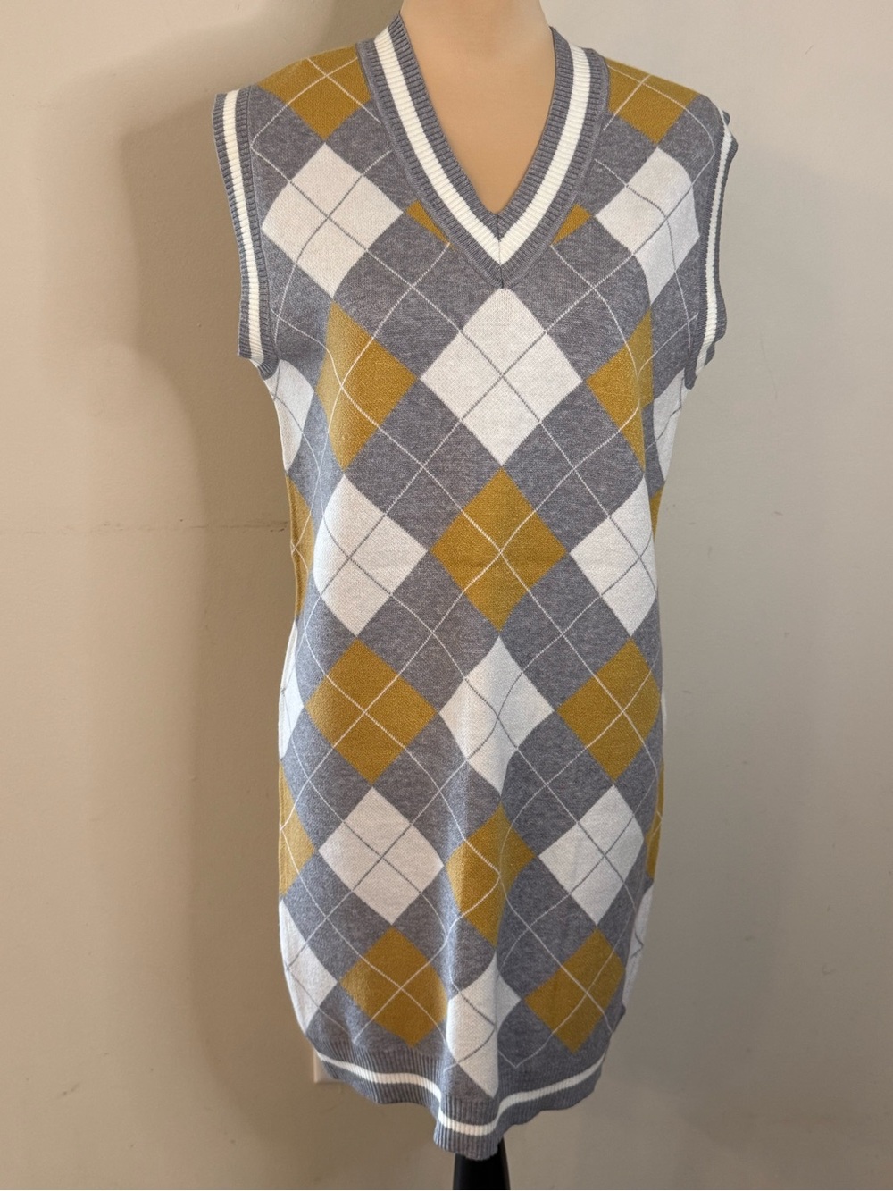 Argyle sleeveless midi sweater dress preppy eclectic Grandpa LG